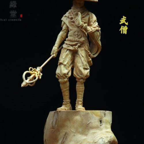【修縁堂】木彫り 禅意 武僧立像 勝運置物 彫刻 仏教工芸 柘植材 仏師で仕上げ 木彫り 禅意 武僧立像 勝運置物 彫刻 仏教工芸 柘植材 仏師で仕上げ D