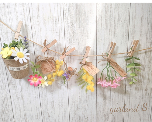 【限定出品】ミモザ　リース　スワッグ　ガーランド　ドライフラワー　インテリア雑貨 S.ミモザ春フラワー造花ガーランド♡インテリア雑貨♡ドライフラワー