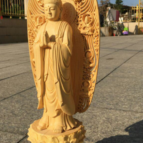 大迫力 木彫仏像 阿弥陀如来立像 阿弥陀仏 彫刻 一刀彫 天然木檜材 F