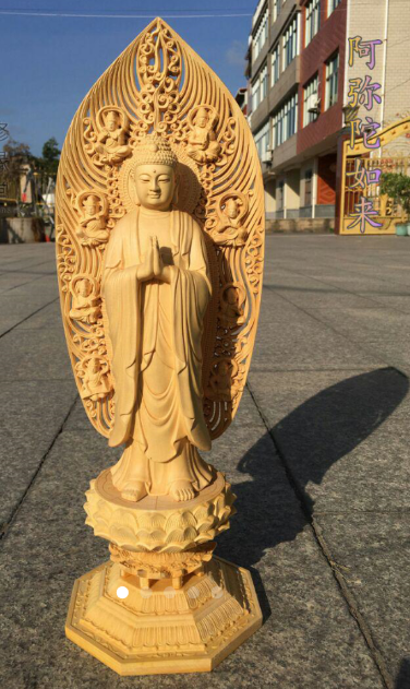 大迫力 木彫仏像 阿弥陀如来立像 阿弥陀仏 彫刻 一刀彫 天然木檜材 F