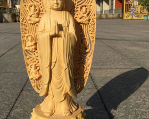 大迫力 木彫仏像 阿弥陀如来立像 阿弥陀仏 彫刻 一刀彫 天然木檜材 F