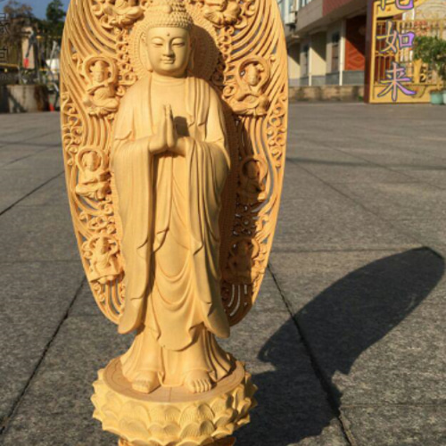 大迫力 木彫仏像 阿弥陀如来立像 阿弥陀仏 彫刻 一刀彫 天然木檜材 F