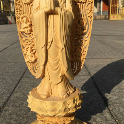 阿弥陀如来　木彫り２４センチ 大迫力 木彫仏像 阿弥陀如来立像 阿弥陀仏 彫刻 一刀彫 天然木檜材 F