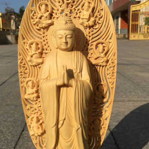 大迫力 木彫仏像 阿弥陀如来立像 阿弥陀仏 彫刻 一刀彫 天然木檜材 F