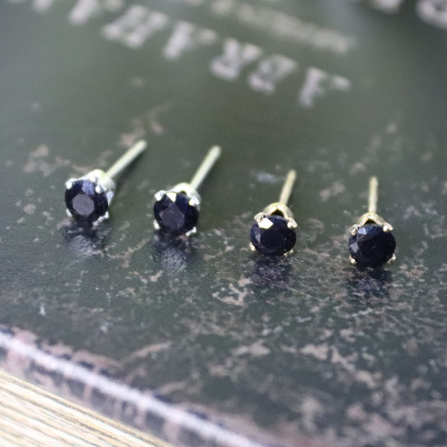 14KGF ブラックサファイア 4mm シンプル 一粒 ピアス ピアス