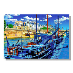 【選べる3枚組ポストカード】パリ セーヌ川の船【作品No.465】 1枚目の画像
