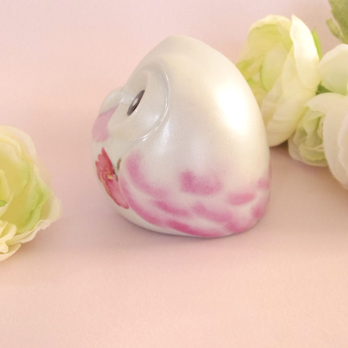 水彩画風のお花のフクロウ 磁器 ポーセラーツ ピンク その他置物