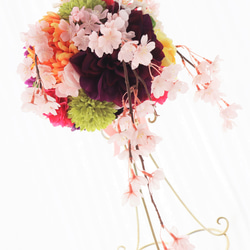 ウェディングブーケ　桜ブーケ　カラフル　桜　サクラ　さくら　結婚式　ブライダルブーケ　ウエディングブーケ　ヘッドドレス 8枚目の画像