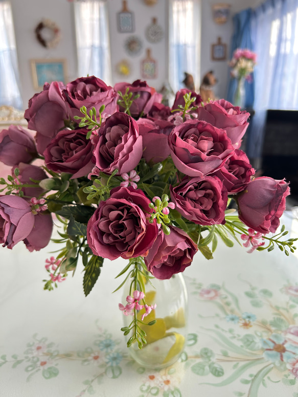 約8~10頭の牡丹,アーティフィシャルフラワー,濃いピンク,アレンジ用