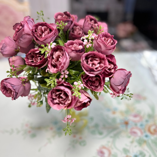 約8~10頭の牡丹,アーティフィシャルフラワー,濃いピンク,アレンジ用