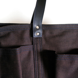 SOIL-真皮深棕色純棉斜紋帆布多口袋手提/斜側揹/筆電 第9張的照片