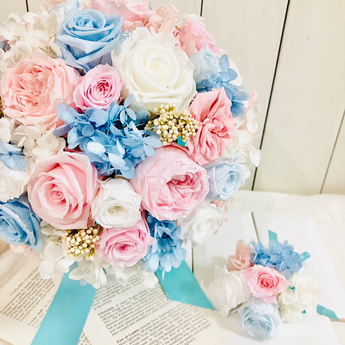 オープン記念価格 プリザーブドフラワーラウンドブーケ ブートニア  