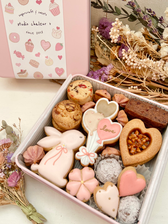 （2月10日発送！）バレンタインのクッキー缶♡（うさぎハート） 2枚目の画像