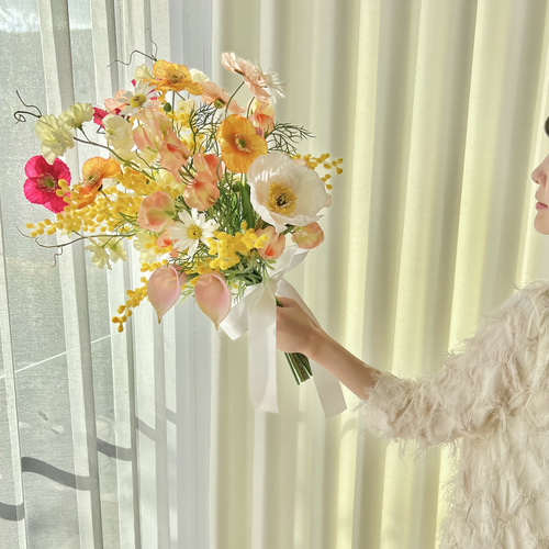ミモザの春ブーケミモザ&ポピー&チューリップ&スイトピーのブーケ