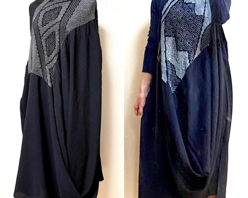 兵児帯リメイク　ドレープワンピース　着物リメイク 兵児帯リメイク ドレープワンピース アンサンブル 着物リメイク