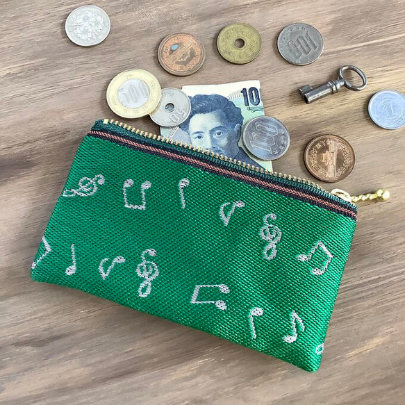 畳縁　硬幣錢包　名片夾　音符　綠色和白色　日式 第4張的照片