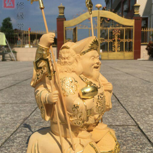 最高級 木彫仏像 七福神三面大黒天立像 財神 彫刻 本金 切金 檜材 F