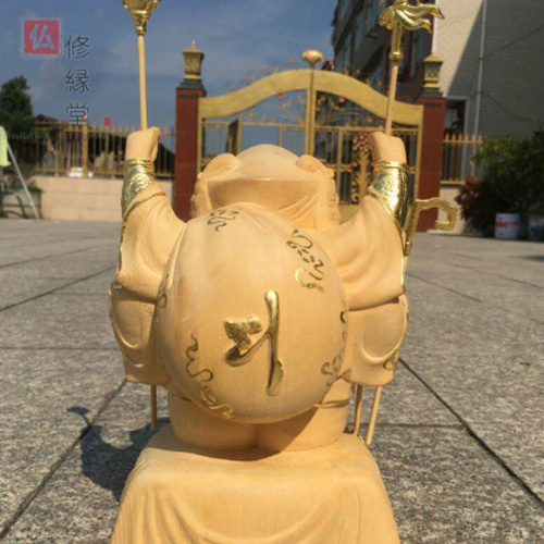 最高級 木彫仏像 七福神三面大黒天立像 財神 彫刻 本金 切金 檜材 F