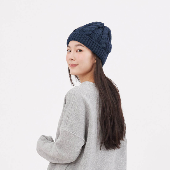 Merry Chunky Cable Beanie /Navy 3枚目の画像