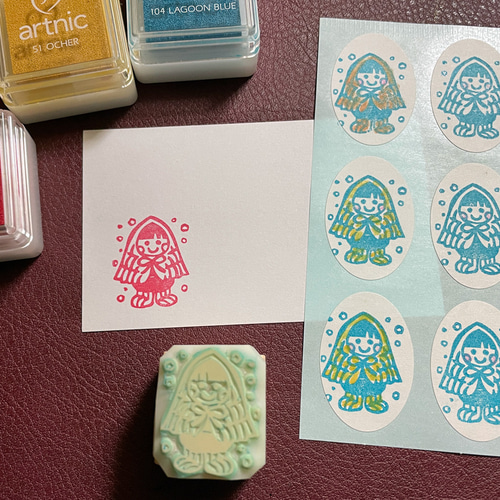 雪ん子の消しゴムはんこ（持ち手つき） はんこ・スタンプ かめ