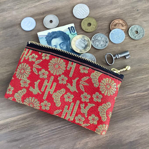 畳縁　硬幣錢包　名片夾　兔子　松竹梅　金色　紅色的　日式 第4張的照片