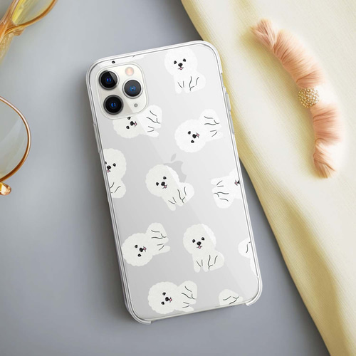 ビションフリーゼ パターン柄 】スマホケース クリアソフトケース 犬