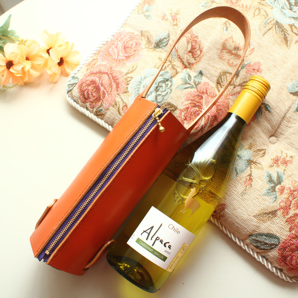 ストライプ デザイン/Striipe design ボトルバッグ オレンジ 牛革