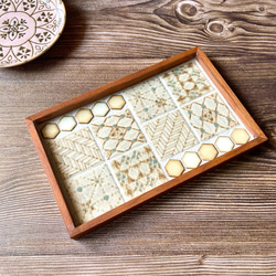 再販3】 モザイクタイルトレー タイルトレイ レトロ美 茶染・ベージュ