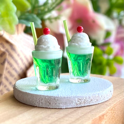 160 ＊メロンクリームソーダ＊ 2個セット ミニチュア ドリンク 
