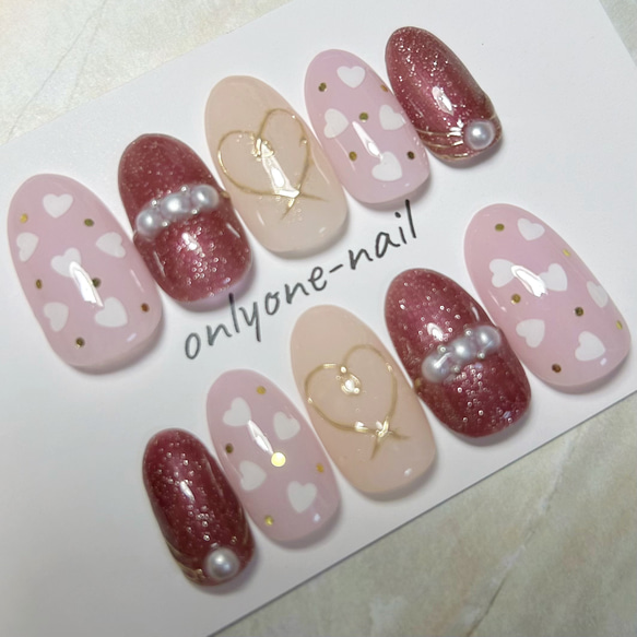 040】大人可愛い♡ミラー♡ハートネイル♡パール♡量産型ネイル 040】大人可愛い♡ミラー♡ハートネイル♡パール♡量産型ネイル