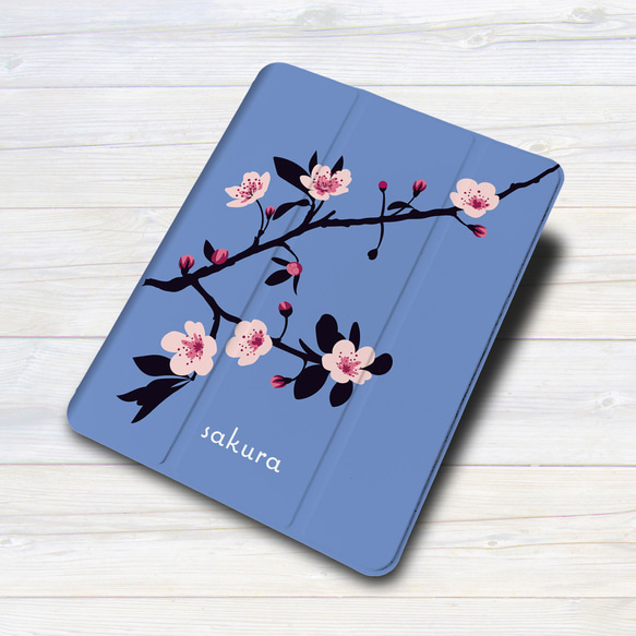 iPadケース 【サクラ ブルー】 手帳型ケース ※2タイプから選べます 3枚目の画像