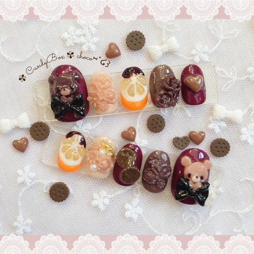 受注製作】バレンタイン抹茶チョコ ネイルチップ No.116 ネイルチップ 