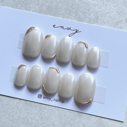 ネイルチップ＊くすみホワイト シンプルニュアンス ゴールド
