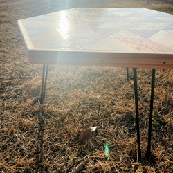 【杉無垢】寄木 折りたたみヘキサテーブル 6枚目の画像