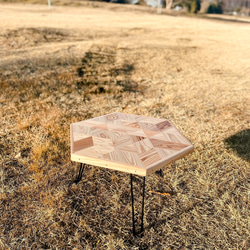 【杉無垢】寄木 折りたたみヘキサテーブル 2枚目の画像