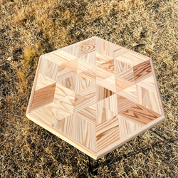 【杉無垢】寄木 折りたたみヘキサテーブル 3枚目の画像