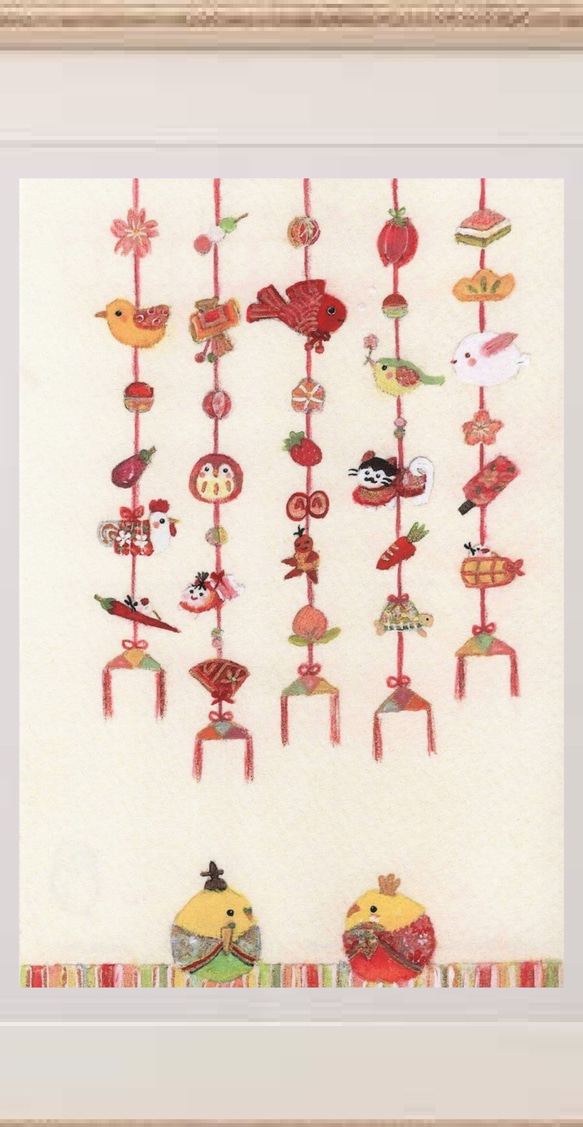 かわいい♪小鳥たちのポストカード3枚   『鳥さんつるし雛』 6枚目の画像