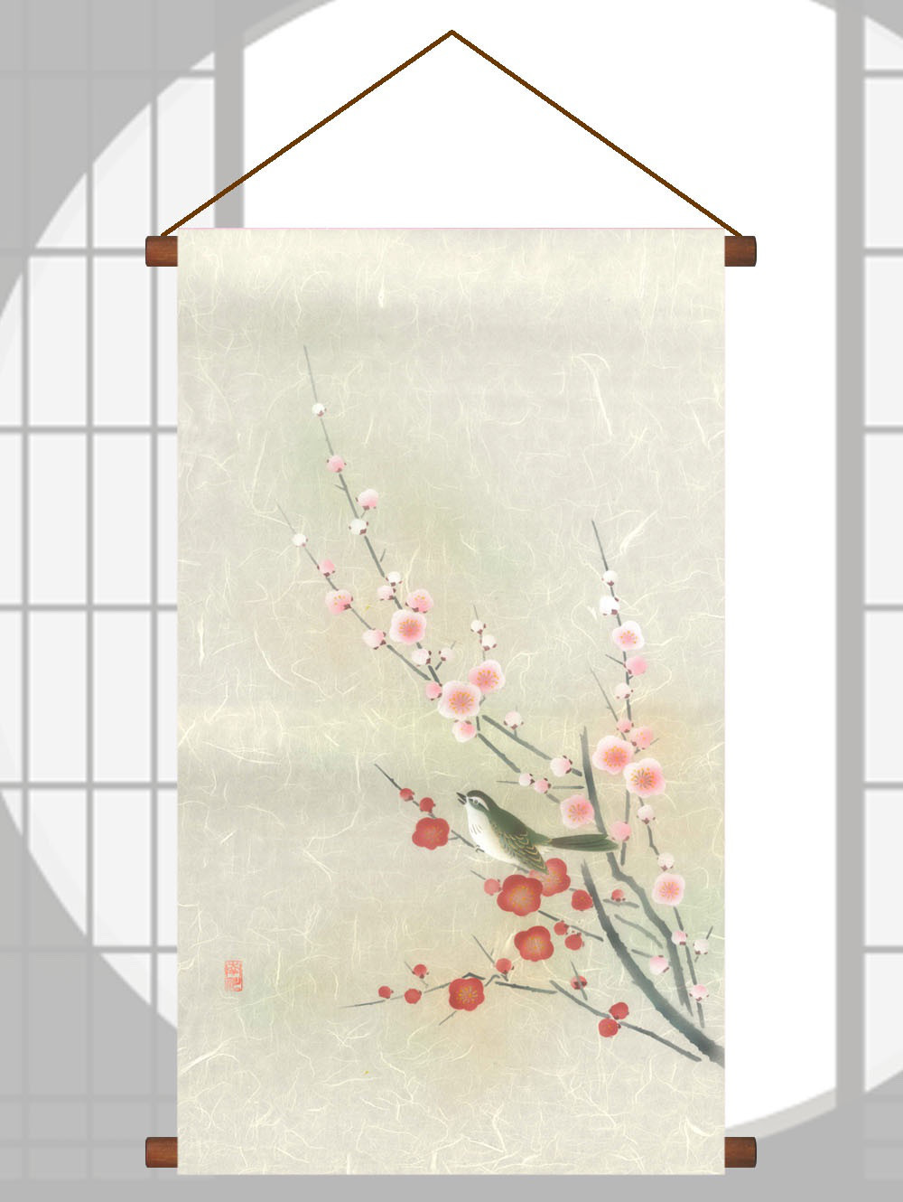 春を呼ぶ 手染め京友禅和紙タペストリー 梅にウグイス その他