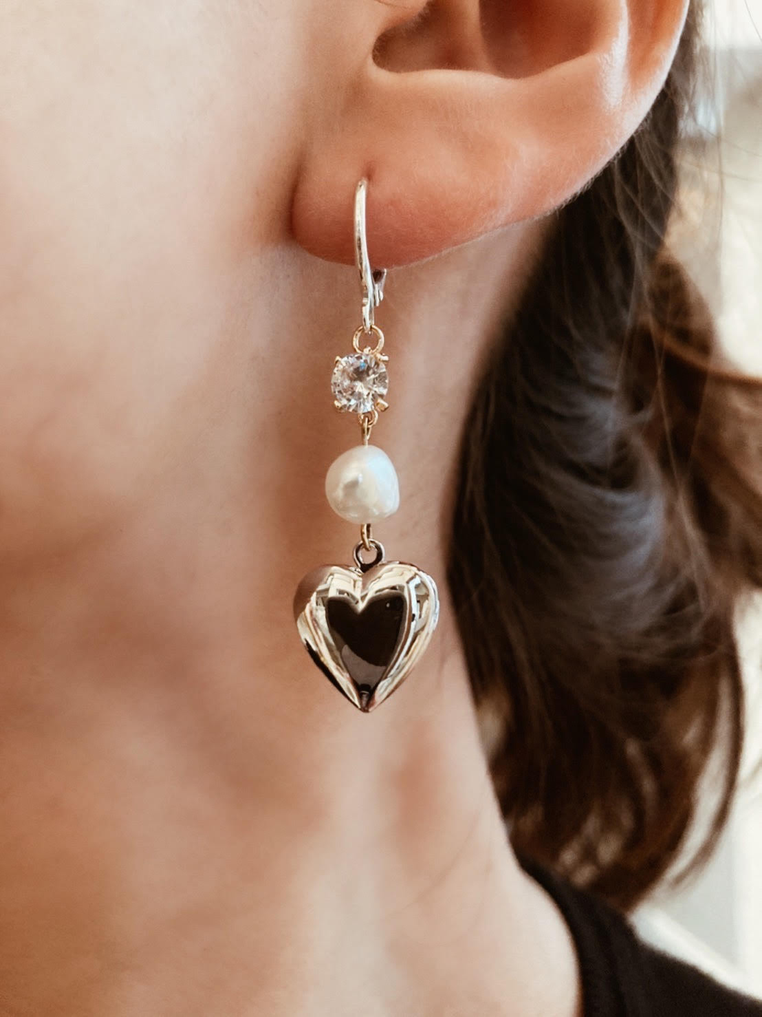 【S925/金アレ対応】SilverHeart x Pearl Earrings