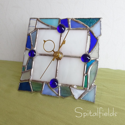 一点もの】ステンドグラスの時計 S（ブルー_215） 掛け時計