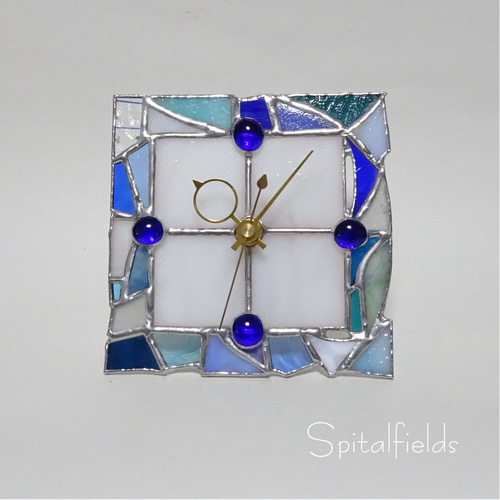 一点もの】ステンドグラスの時計 S（ブルー_215） 掛け時計・置き時計