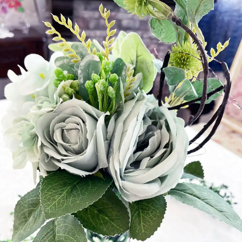 no16,くすみカラー,グリーン系,ダリア,薔薇,アーティフィシャル