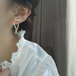 Ribbon bijou earrings  リボンビジュー樹脂イヤリング樹脂ピアス金属アレルギーノンホールピアス可愛い 9枚目の画像