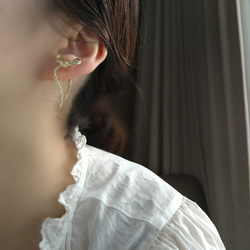 Ribbon bijou earrings  リボンビジュー樹脂イヤリング樹脂ピアス金属アレルギーノンホールピアス可愛い 8枚目の画像