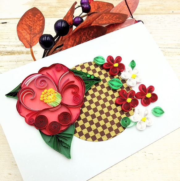 冬のお花のクイリングメッセージカード《椿×梅》 2枚目の画像