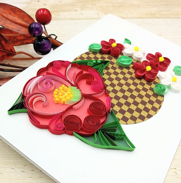 冬のお花のクイリングメッセージカード《椿×梅》 3枚目の画像