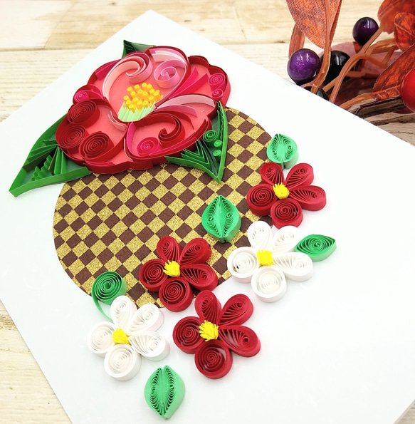 冬のお花のクイリングメッセージカード《椿×梅》 4枚目の画像