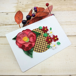 冬のお花のクイリングメッセージカード《椿×梅》 1枚目の画像
