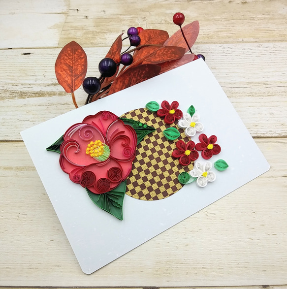 冬のお花のクイリングメッセージカード《椿×梅》 1枚目の画像
