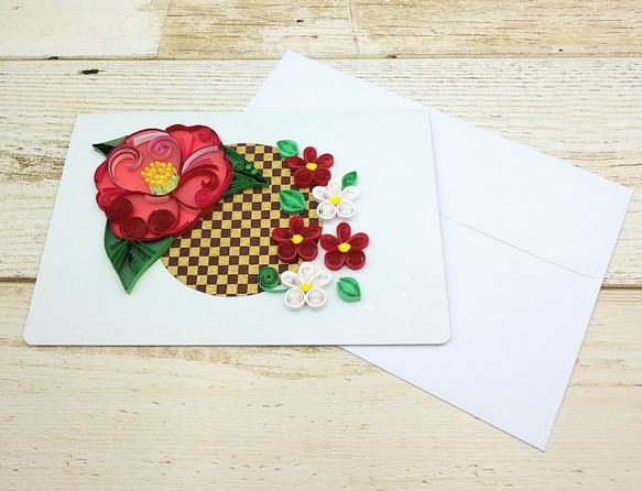 冬のお花のクイリングメッセージカード《椿×梅》 6枚目の画像